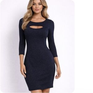 Express Midnight Blue Evening Dress Long Sleeve  XS NWT